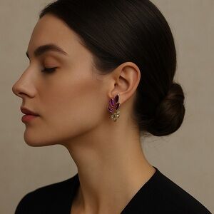 Vintage Purple & Aurora Borealis Rhinestone Floral Clip-On Earrings 1950s–1960s